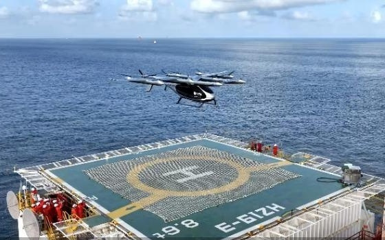 峰飞航空凯瑞鸥完成全球首次2吨级eVTOL海洋石油平台飞行