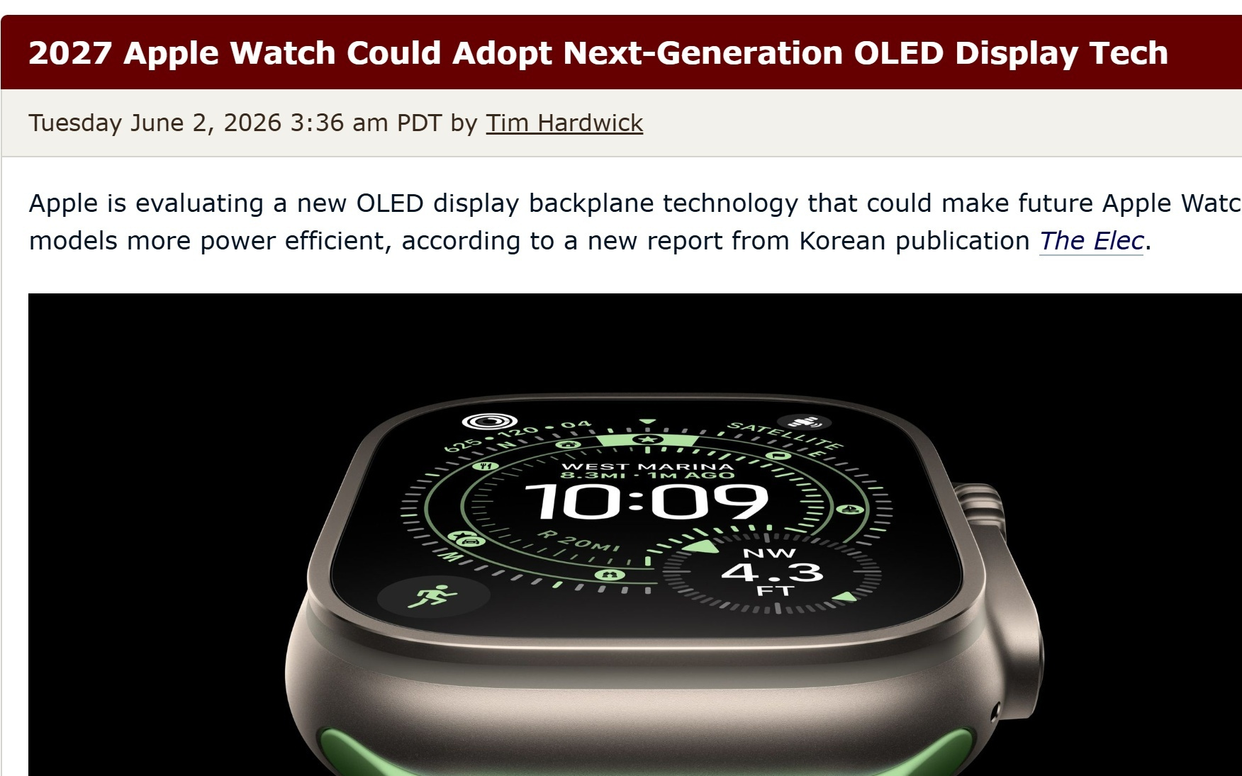 苹果试水新一代 OLED 背板，Watch 续航有望升级