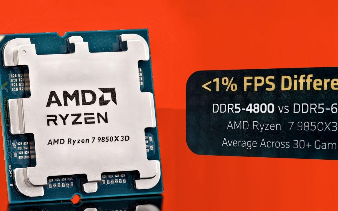 AMD Ryzen 7 9850X3D处理器实测DDR5 4800 vs 6000内存差距不足1%