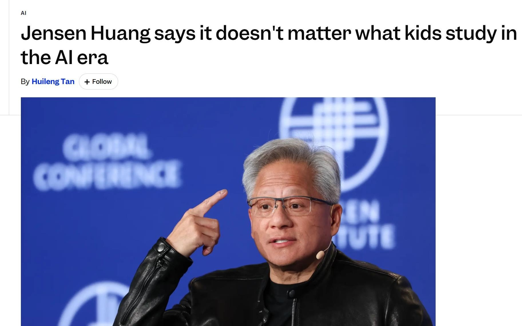 黄仁勋谈教育：AI时代专业选择不再重要，核心在于如何利用AI放大能力
