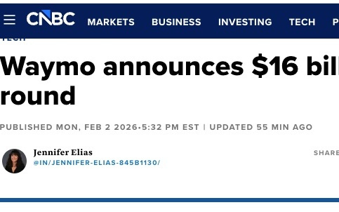 Waymo宣布完成160亿美元融资