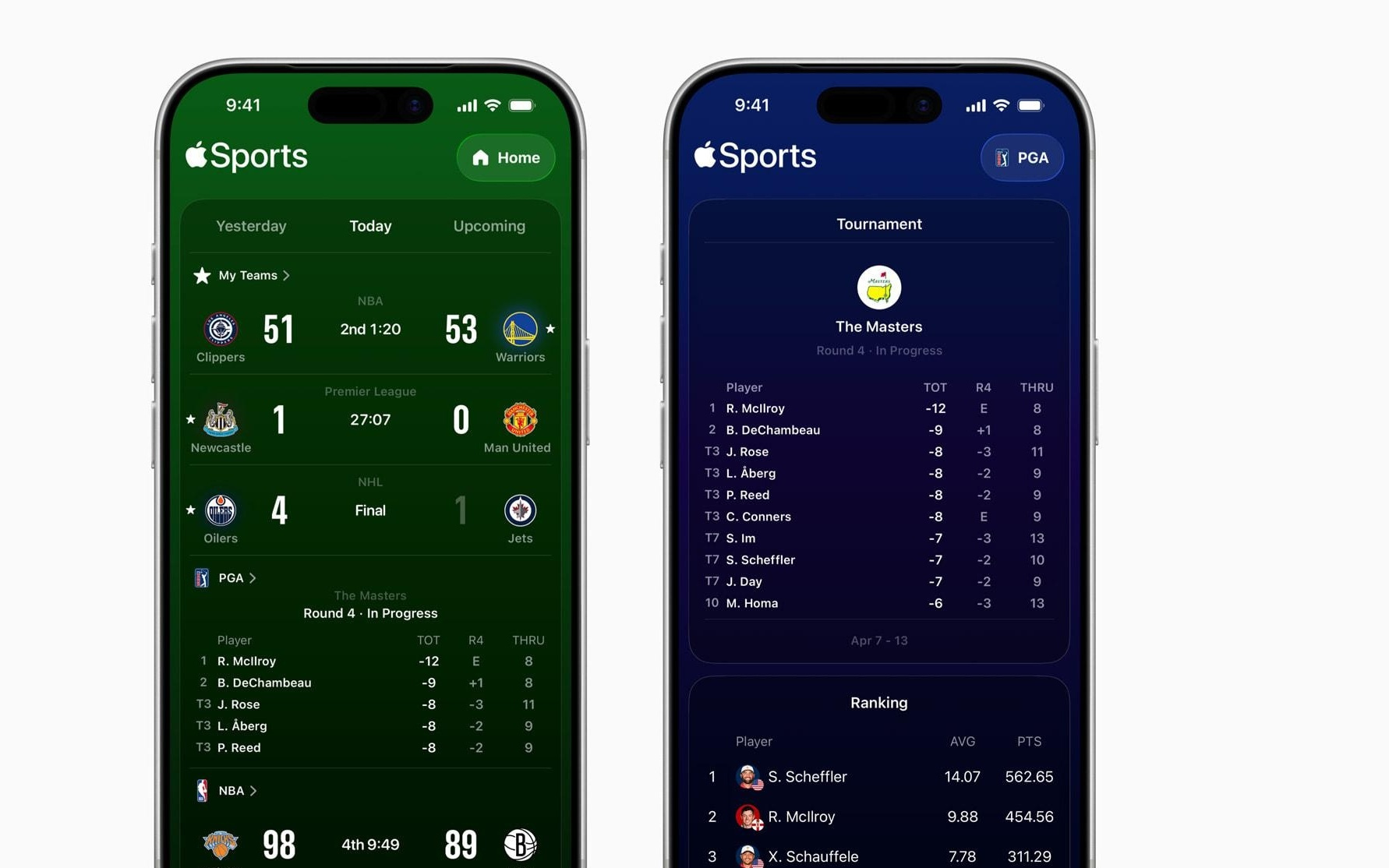 苹果Sports应用3.7更新：接入高尔夫赛事、升级交互体验