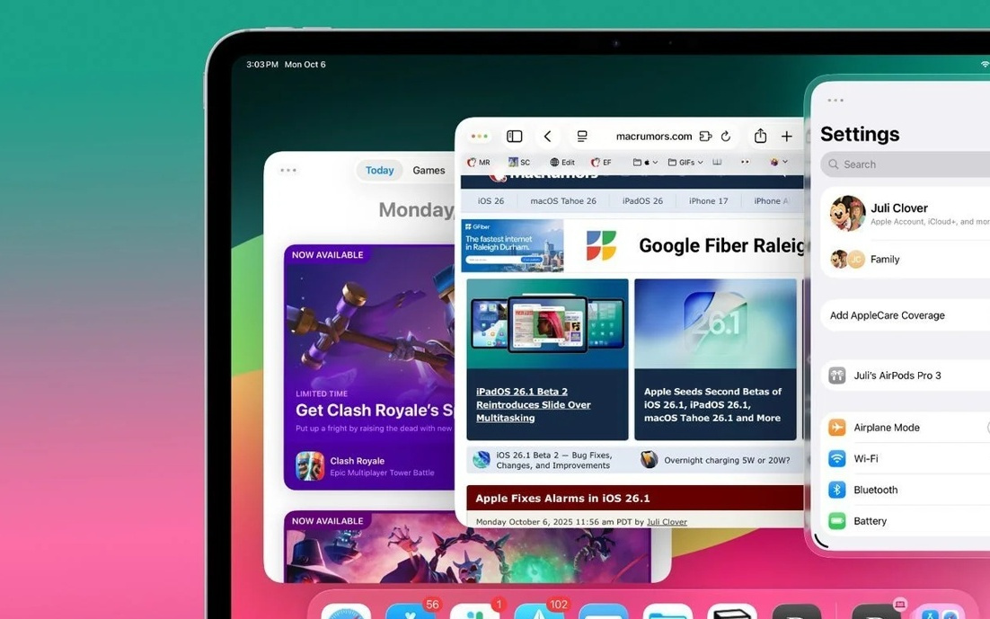 回应用户呼声，苹果iPadOS 26.2 Beta 3重新测试旧版分屏功能
