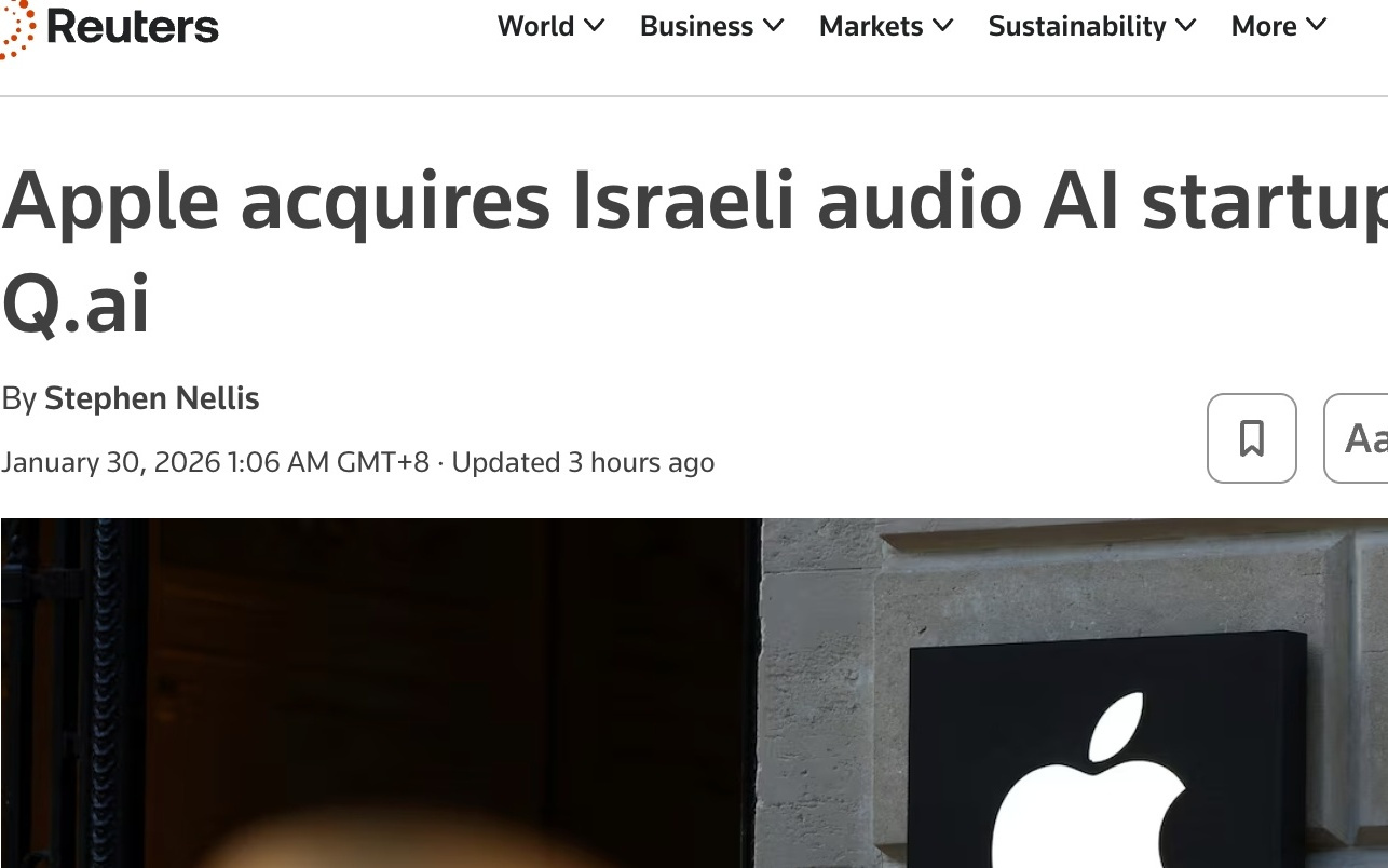 苹果近20亿美元收购初创公司Q.ai