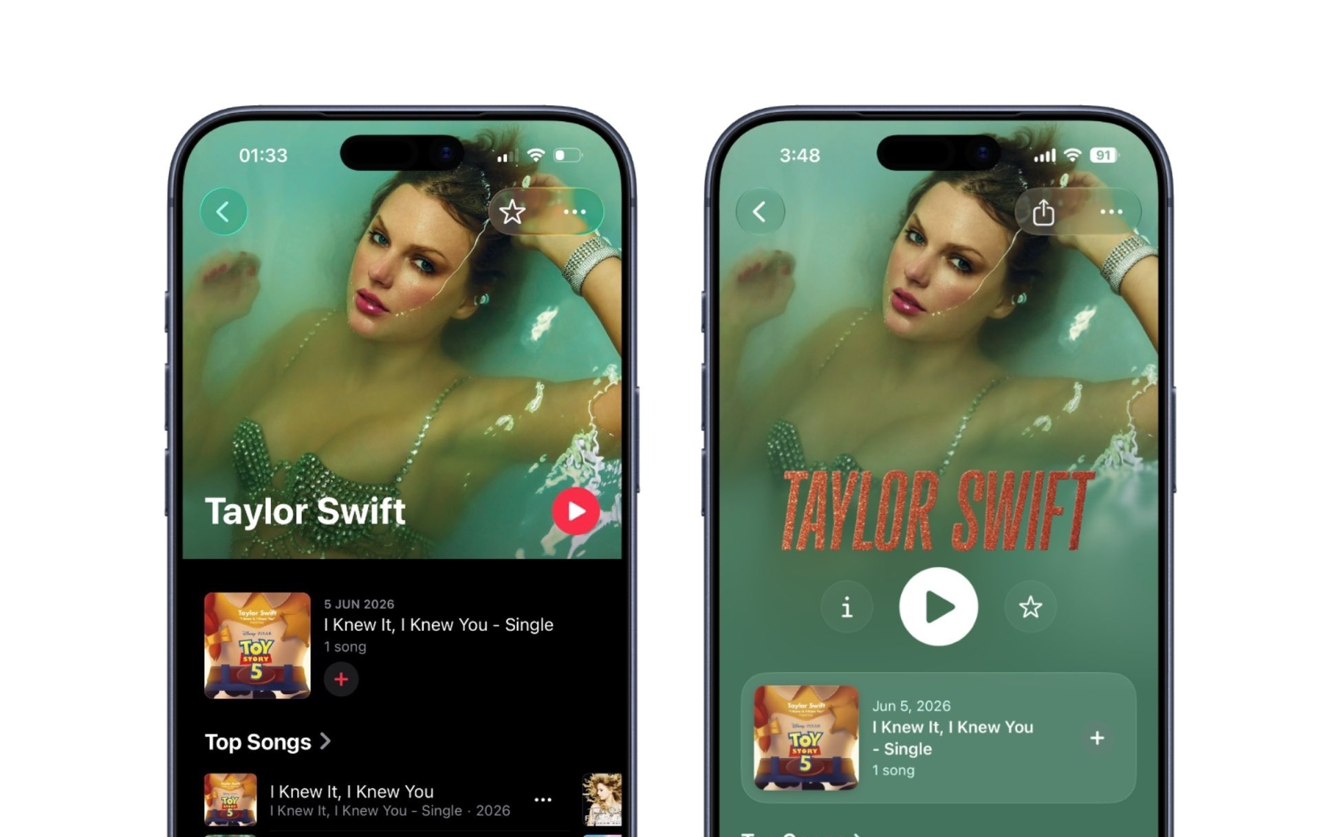 苹果iOS 27版Apple Music升级歌手页面:播放按钮更醒目