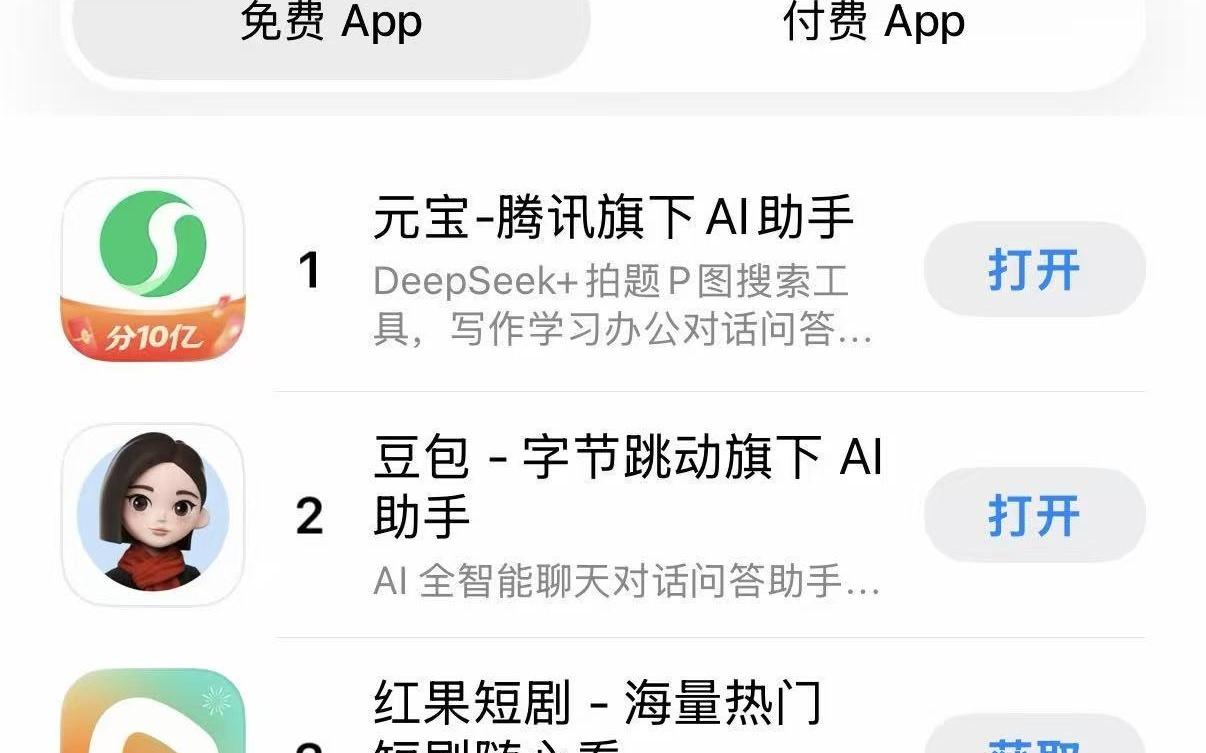 腾讯元宝App登顶苹果商店免费榜