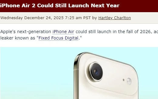 新增雙攝+降價！iPhone?Air?2?或于明年秋季登場