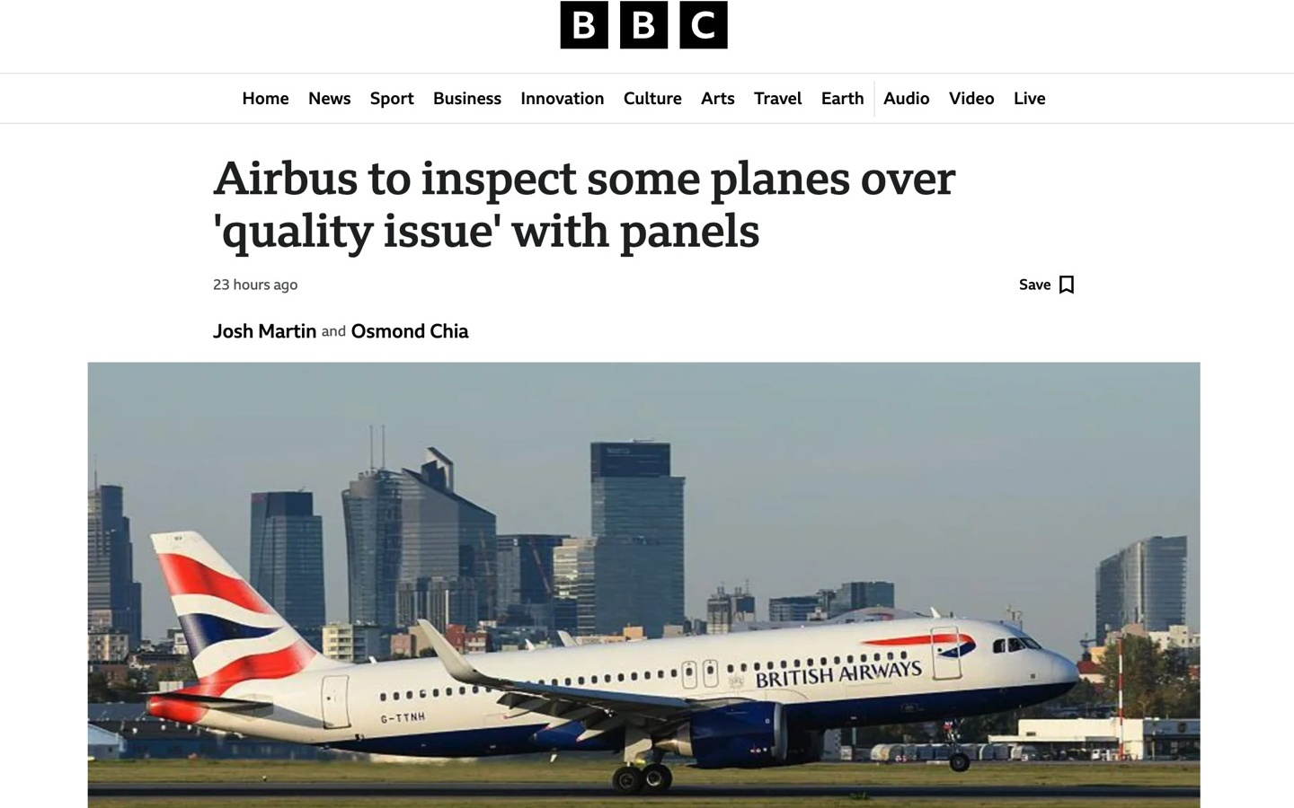 因金属面板存在质量问题，空客将检查A320系列飞机部分机体