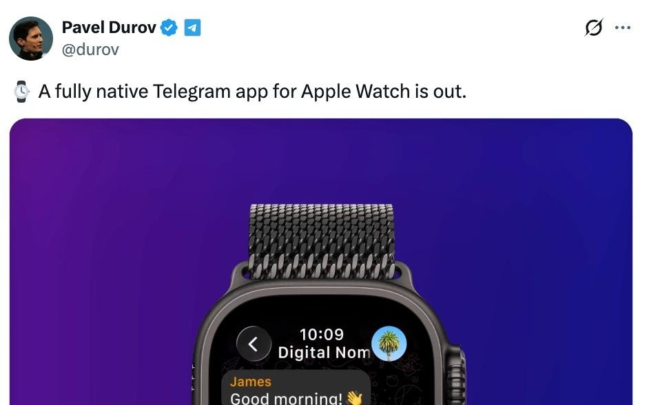 Telegram重返苹果watchOS平台,上线原生Apple Watch应用