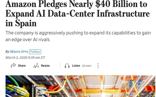 亚马逊宣布投入近400亿美元加码西班牙AI数据中心
