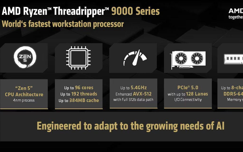 AMD 公布 Ryzen Threadripper PRO 9000 WX 系列处理器售价