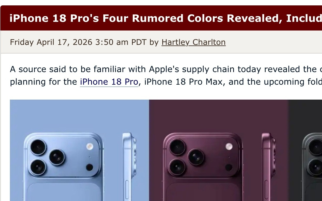 苹果iPhone 18 Pro系列配色方案曝光：深樱桃红成标志性新色