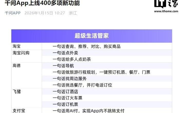 不只点外卖、买东西、订机票，千问App上线400多项新功能