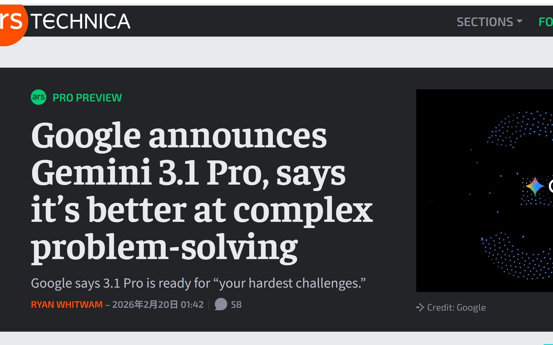 谷歌推出Gemini 3.1 Pro模型，核心推理能力实现大幅提升
