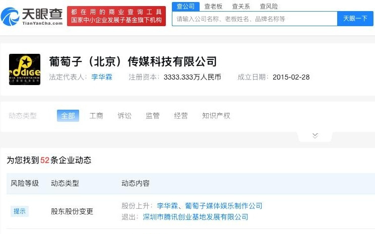腾讯创业基地公司退出葡萄子传媒