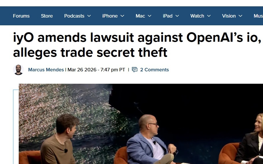 前苹果设计师被列为被告,iyO指控OpenAI旗下io盗取机密