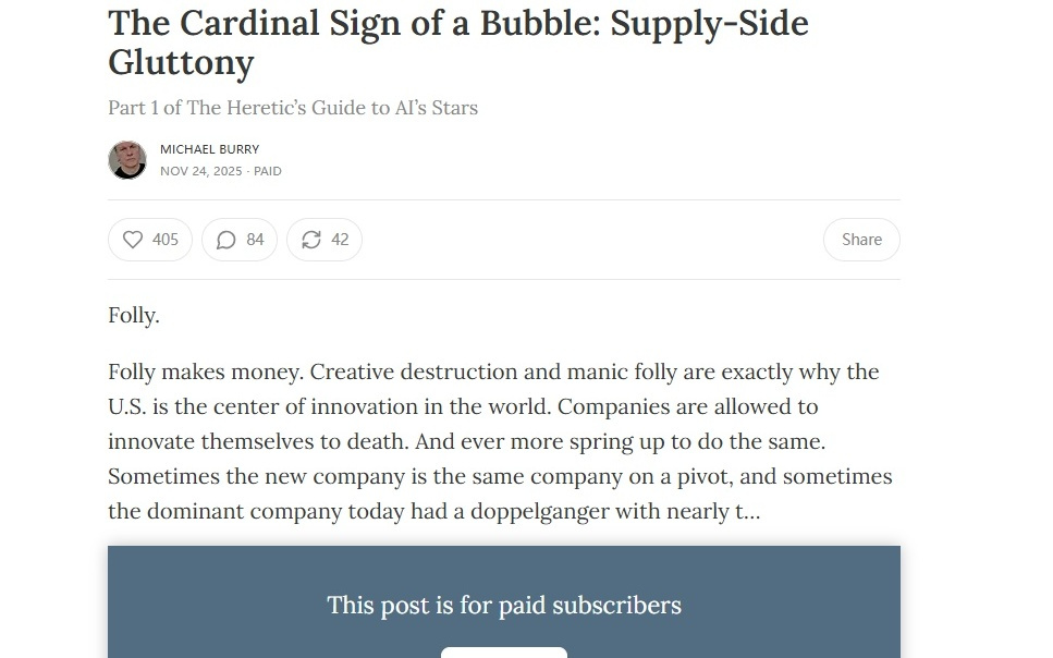 准时上演！“大空头”大战英伟达，“AI泡沫”论战开启