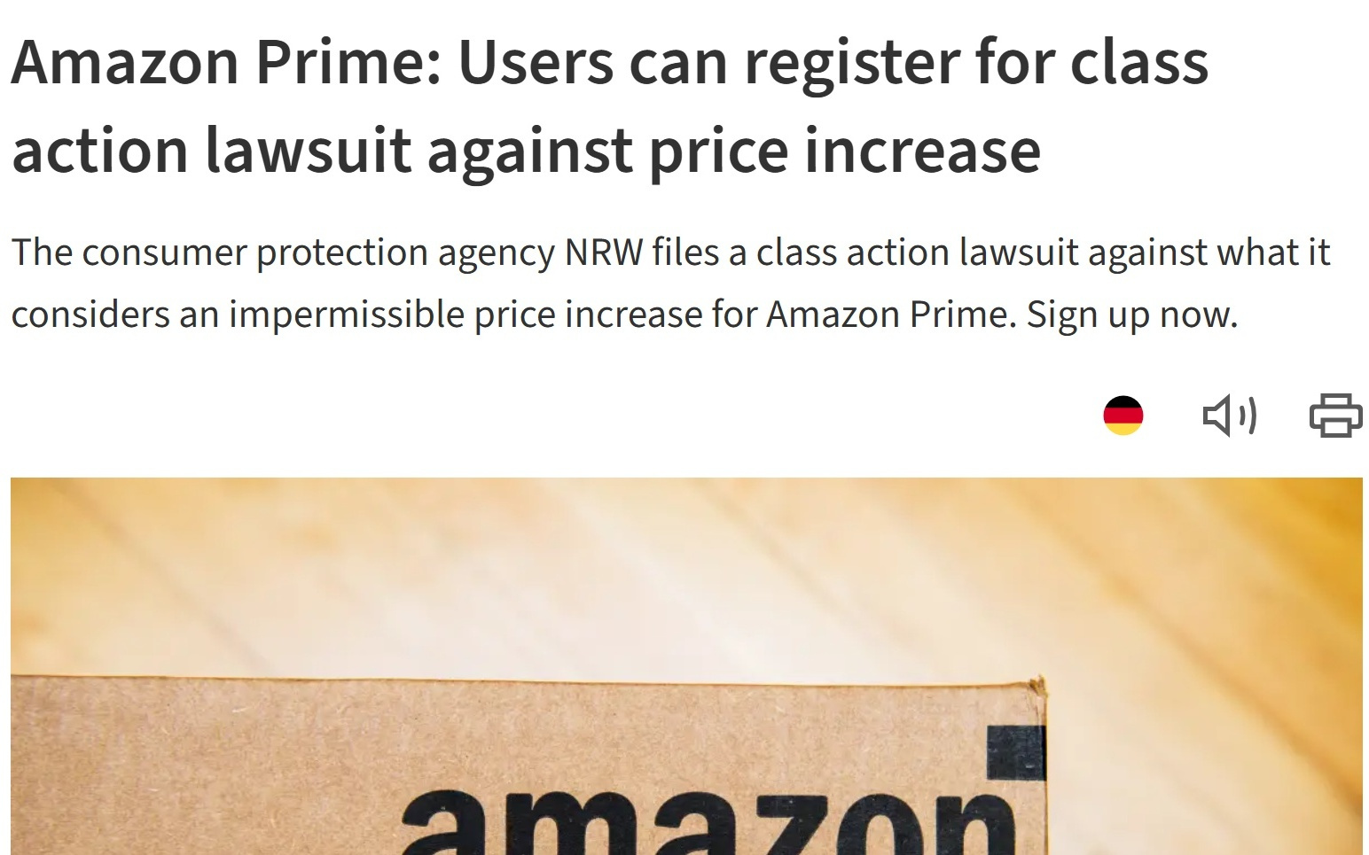 亚马逊Prime会员涨价遭德国集体诉讼，消费者最高可获60欧元赔偿