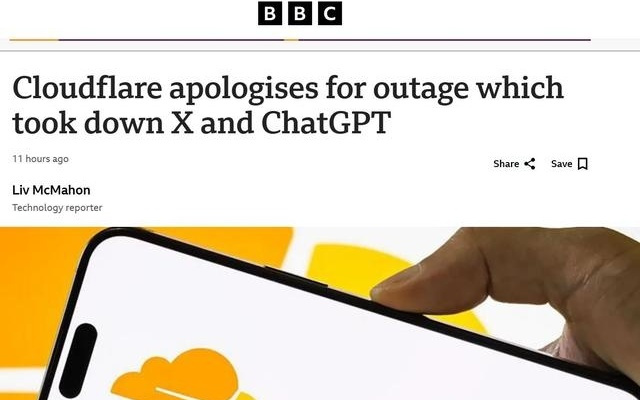 X与ChatGPT等一度瘫痪，Cloudflare因配置异常致全球范围断网而致歉