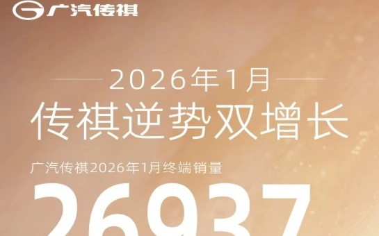 广汽传祺2026年1月终端销量26937台，同比增长2.06%
