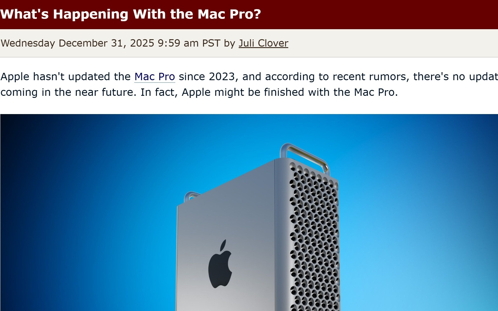 苹果Mac Pro更新计划搁置，生态位被Mac Studio取代