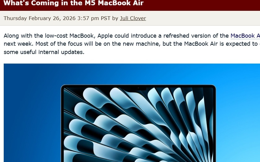 苹果M5芯片MacBook Air核心参数曝光，续航或有惊喜
