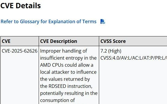 AMD 承认 Zen 5 处理器存在 RDSEED 缺陷，将通过微码更新修复