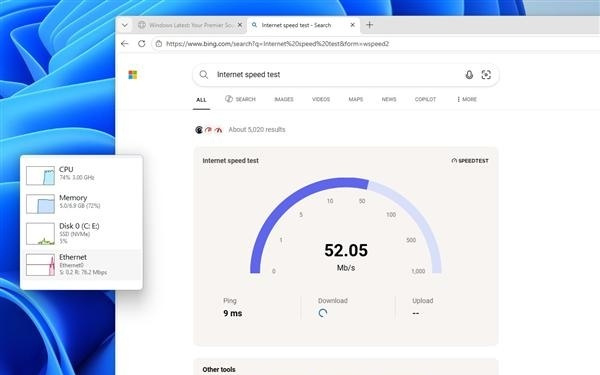 微软又玩套路：Win11任务栏新测速工具非原生！实为Bing快捷方式