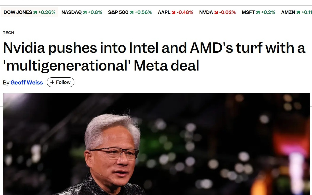 英伟达与Meta达成长期合作，进军英特尔AMD核心腹地