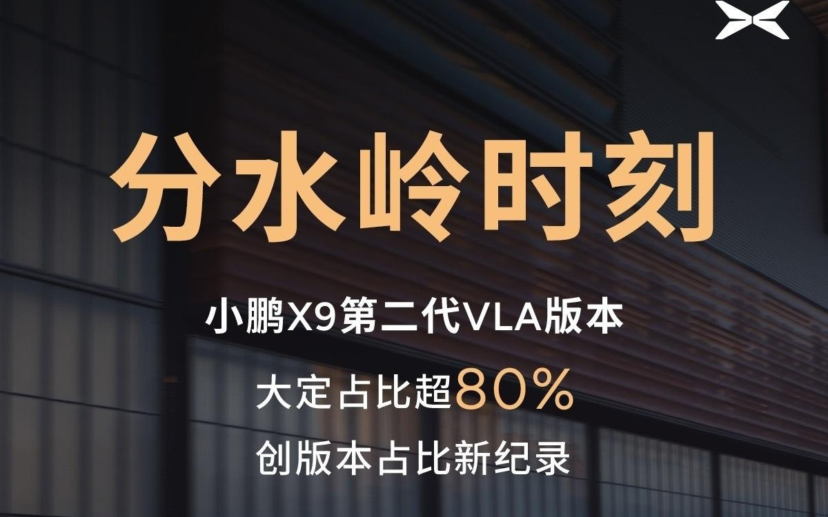 小鹏X9第二代VLA版本大定占比超8成，刷新版本占比新纪录