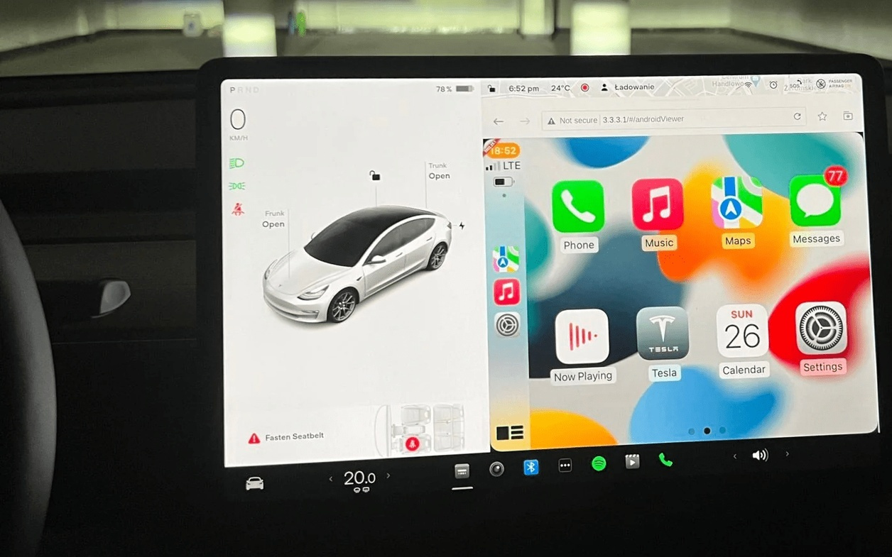 古尔曼曝光特斯拉CarPlay方案，“窗口化”共存模式