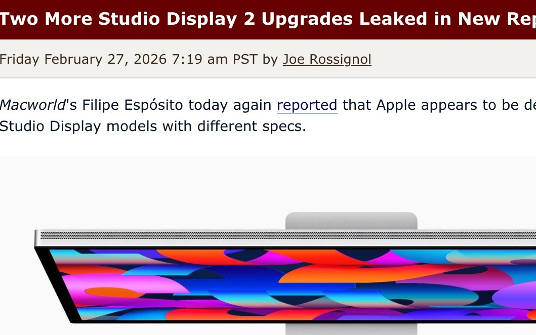 消息称苹果或在近期发布两款Studio Display显示器