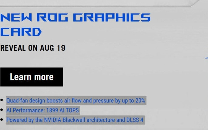华硕将推 RTX 50 系列 ROG“30 周年纪念版”显卡
