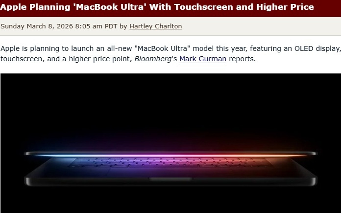 苹果计划推出MacBook Ultra，首款触控OLED笔记本，定价或涨20%