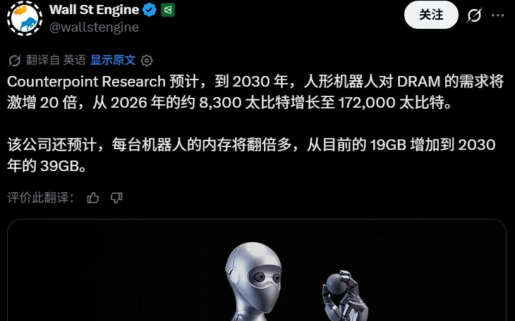 人形机器人存储需求5年增加20倍？马斯克：荒谬，机器人存储需求“超过一切”，超级智能更是远超于此