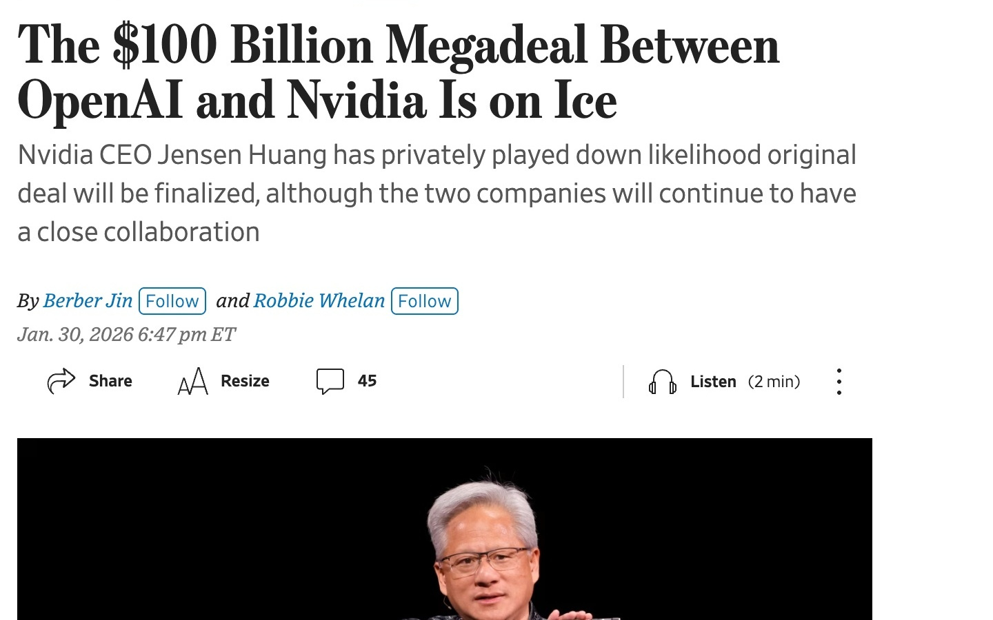 曝英伟达与OpenAI千亿美元合作陷入停滞