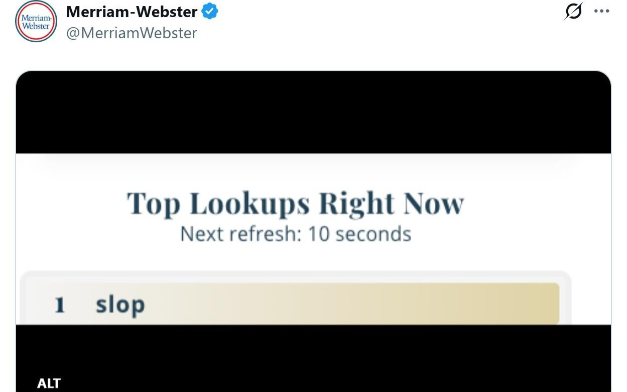 韦氏词典官宣:slop(AI恶劣内容)当选2025年度词汇