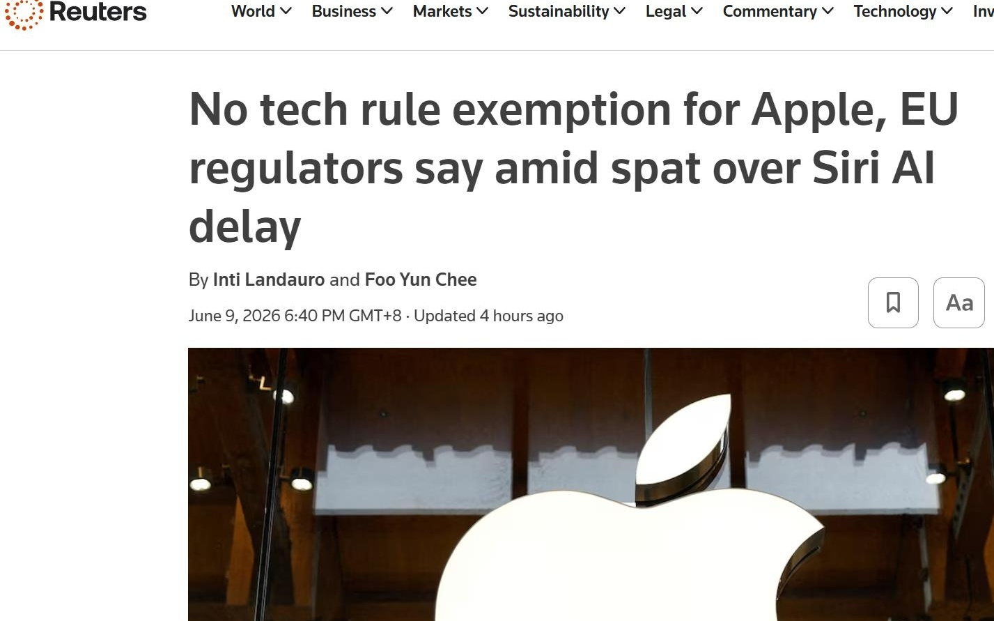 欧盟驳回苹果Siri AI豁免申请,双方因合规与安全问题陷入僵局