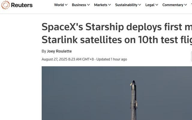 外媒：SpaceX“星舰”第十次试飞成功