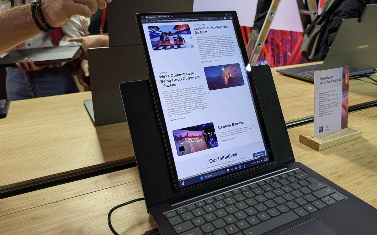 联想发布 ThinkBook VertiFlex 概念笔记本：可旋转切换横向/纵向