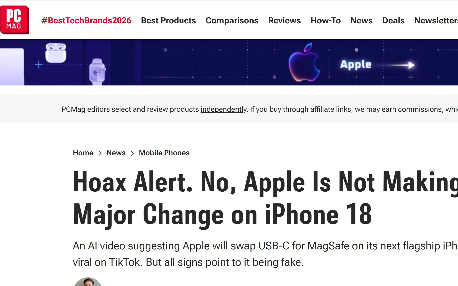 外媒驳斥 iPhone 18 Pro 将换磁吸接口传言，法规与功能层面均不成立