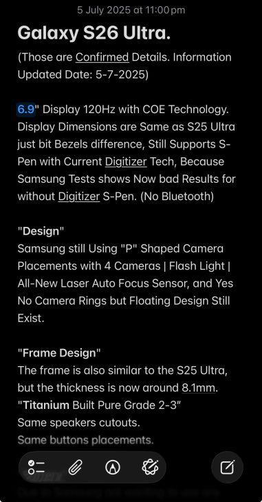 三星旗舰 Galaxy S26 Ultra 手机曝料：2 亿主摄、5000mAh 电池