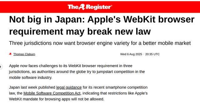 日本要求苹果iOS系统开放第三方浏览器引擎