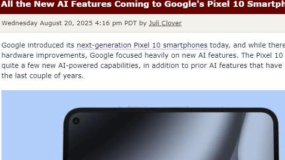 谷歌Pixel 10 AI功能大揭秘：iPhone 17面临强劲挑战
