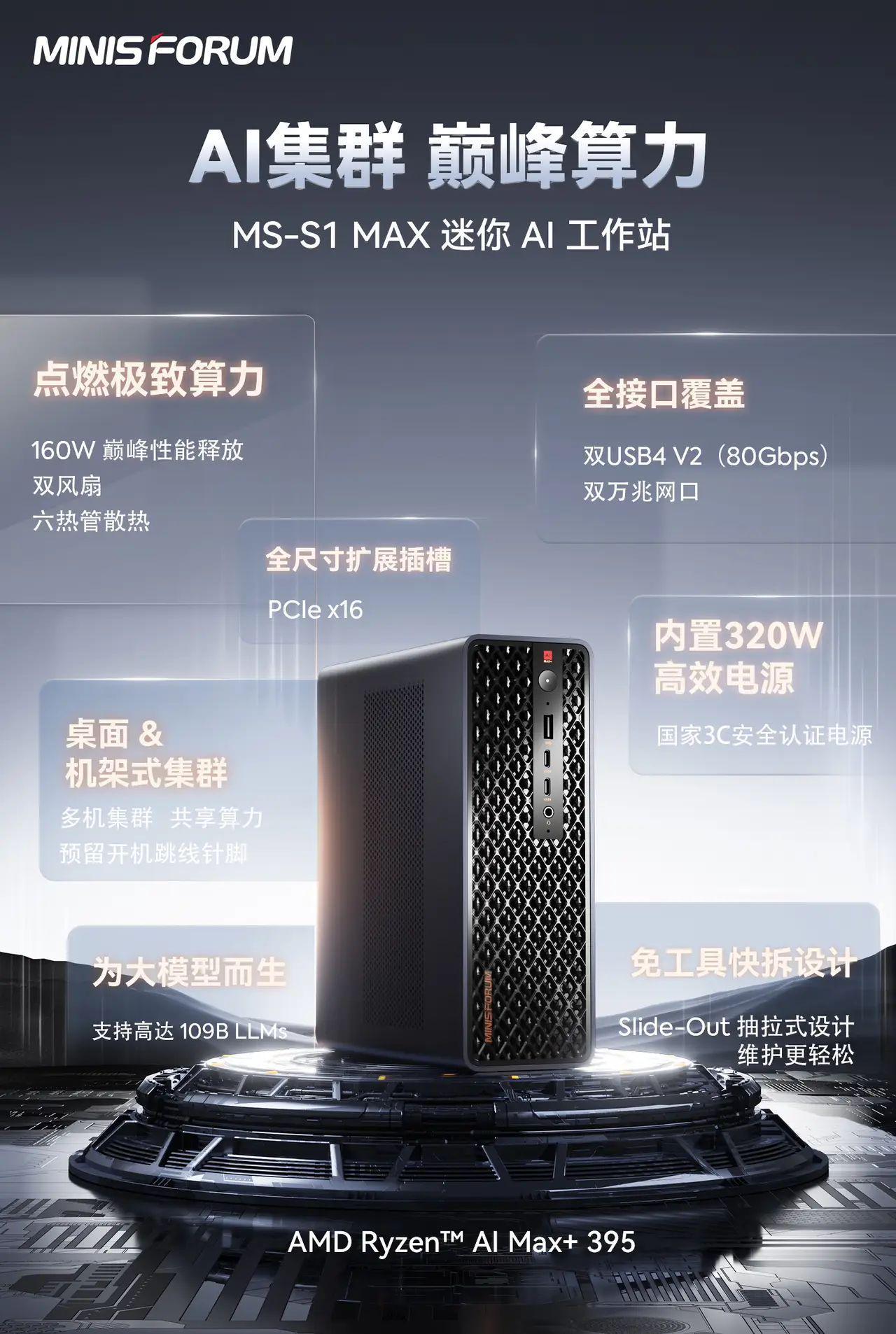铭凡预告MS-S1 MAX 迷你AI工作站：USB4 V2（80 Gbps）接口