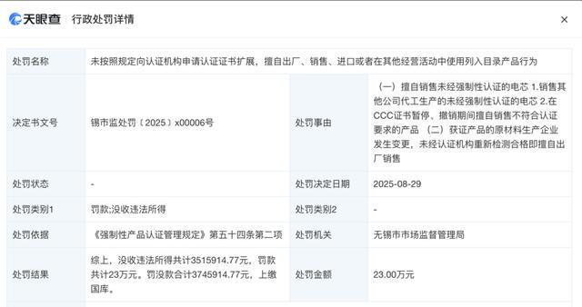 原材料生产企业变更后未重新检测即销售，充电宝召回事件上游电芯厂被罚没374万