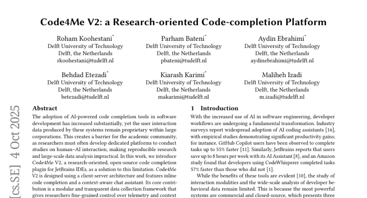 代尔夫特理工大学Code4Me V2提升AI编程透明度