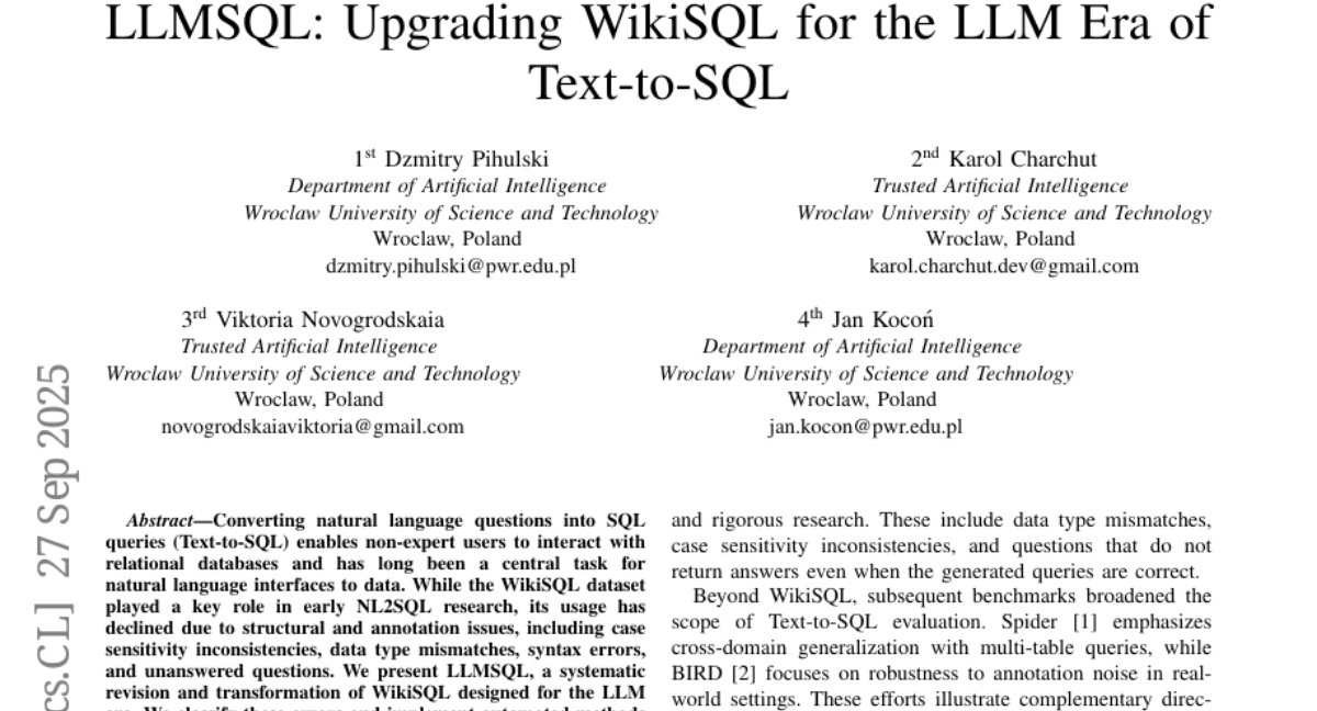 波兰大学重新打造数据集：让AI轻松理解人类问题并生成SQL查询