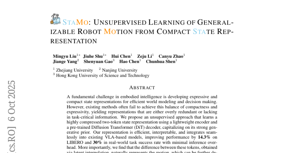 浙江大学StaMo实现静态图像生成机器人动作