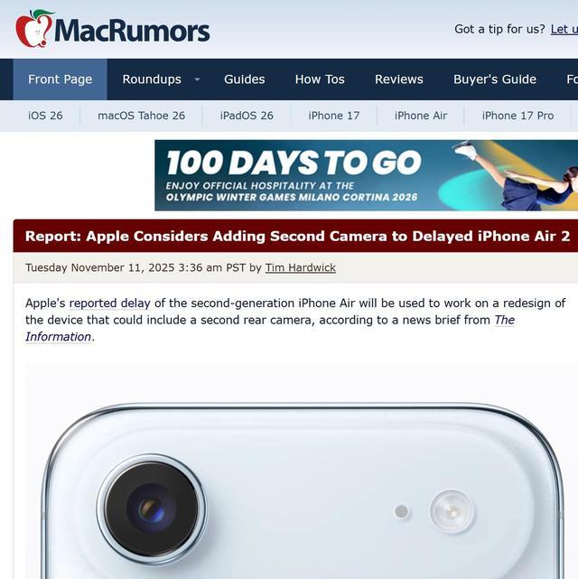 苹果拟为iPhone Air 2追加双摄，春季延期发布意在扭转销量颓势